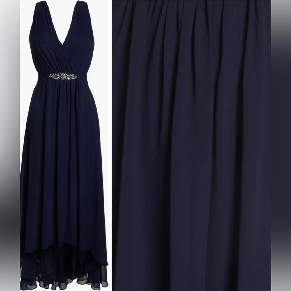 NWT Eliza J navy blue embellished high low dress